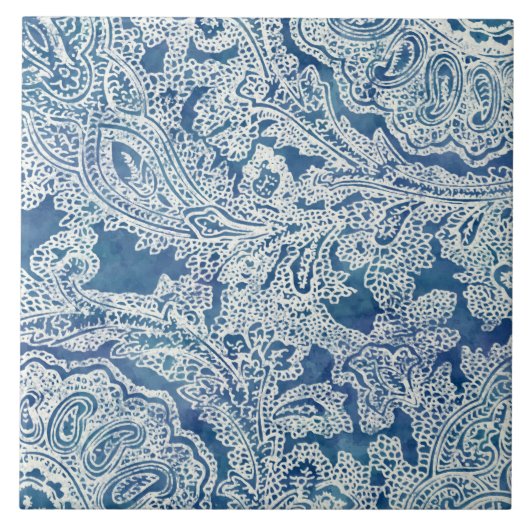 Blue Boho Lace Paisley Pattern Tegeltje (Voorkant)
