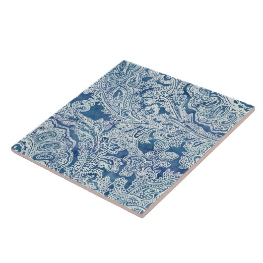 Blue Boho Lace Paisley Pattern Tegeltje (Zijkant)
