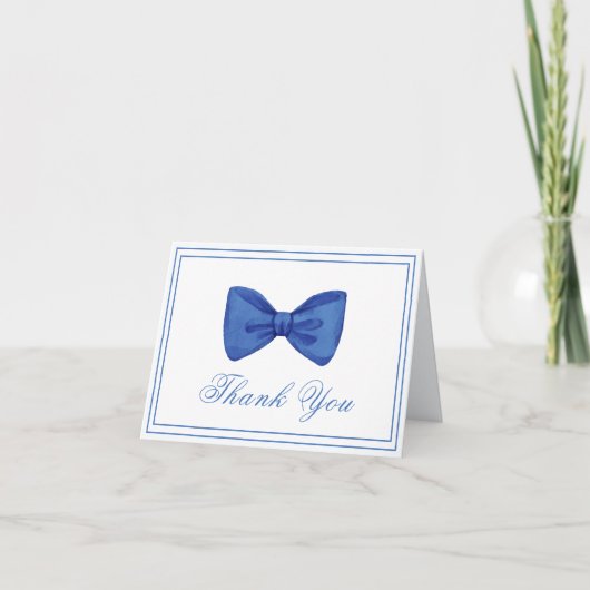Blue Boho Minimalist Bow Lijst Baby shower Bedankkaart (Voorkant)