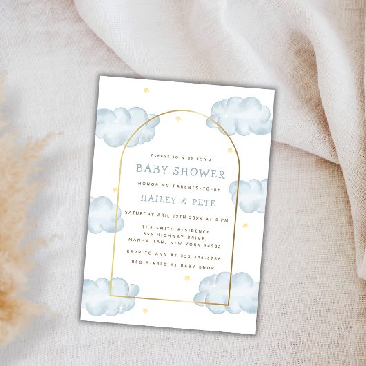 Blue Boho Moon Star Cloud Arch Boy Baby shower Kaart