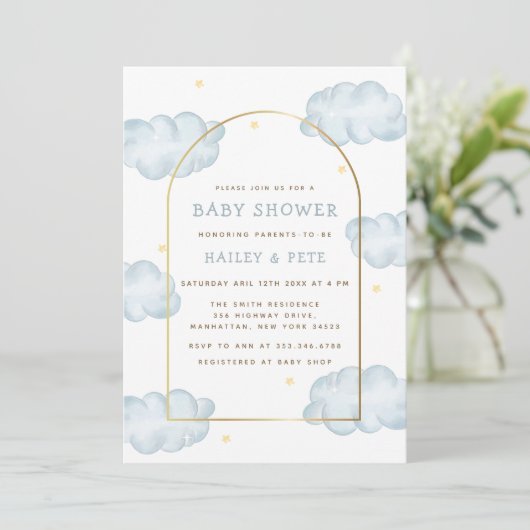 Blue Boho Moon Star Cloud Arch Boy Baby shower Kaart (Staand voorkant)