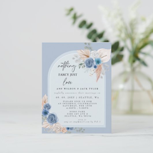 Blue Boho Niets Fancy Gewoon Liefde Aankondiging Briefkaart (Staand voorkant)