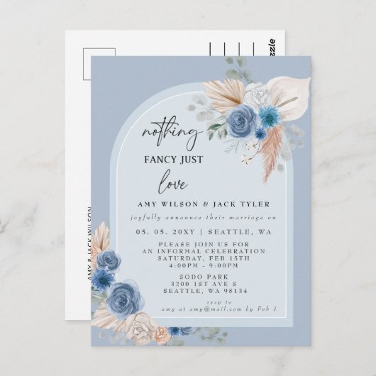 Blue Boho Niets Fancy Gewoon Liefde Aankondiging Briefkaart (Voorkant / Achterkant)