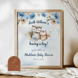 Blue Boho Owl Baby shower Poster