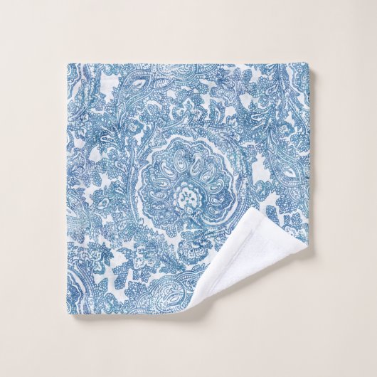 Blue Boho Paisley Pattern Bad Handdoek (Wasdoekje)