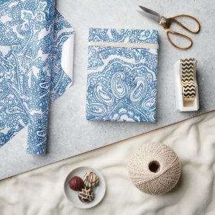 Blue Boho Paisley Pattern Cadeaupapier
