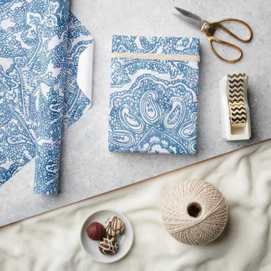 Blue Boho Paisley Pattern Cadeaupapier (Crafts)