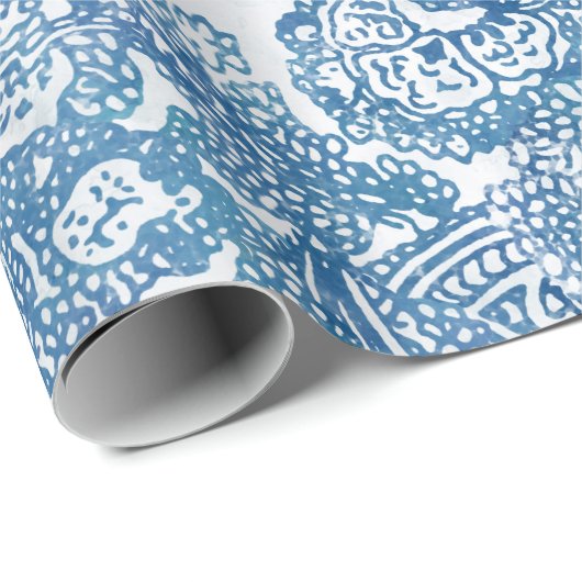 Blue Boho Paisley Pattern Cadeaupapier (Rol Hoek)