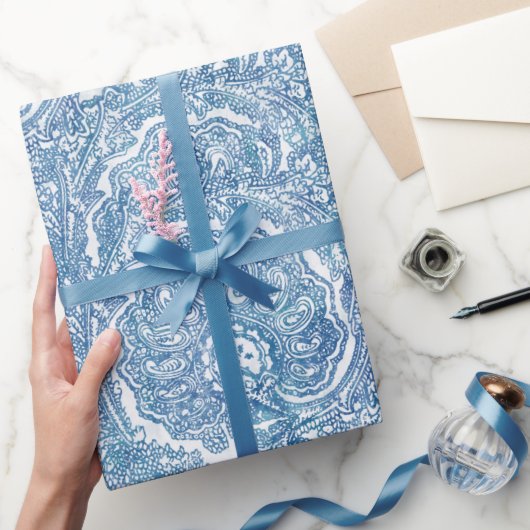 Blue Boho Paisley Pattern Cadeaupapier (Geschenken)