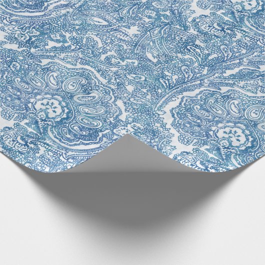 Blue Boho Paisley Pattern Cadeaupapier (Hoek)
