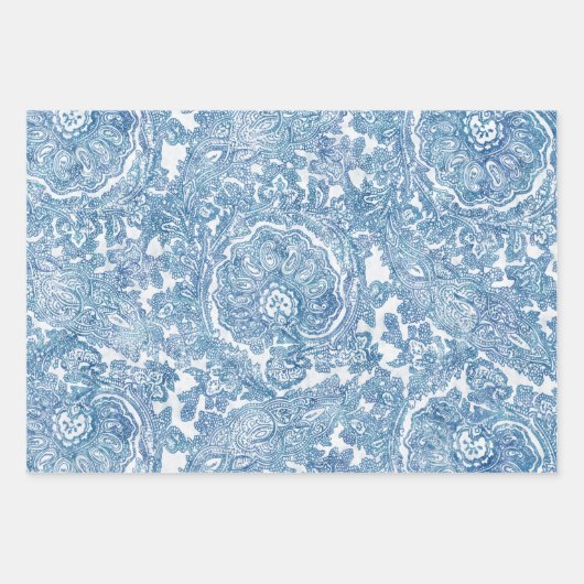 Blue Boho Paisley Pattern Inpakpapier Vel (Voorkant 3)