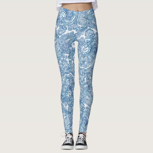 Blue Boho Paisley Pattern Leggings (Voorkant)