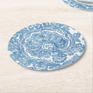Blue Boho Paisley Pattern Ronde Kartonnen Onderzetter