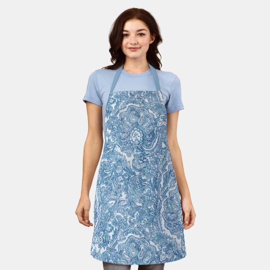 Blue Boho Paisley Pattern Schort (Gedragen)