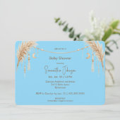 Blue Boho Pampas Baby Shower Kaart (Staand voorkant)