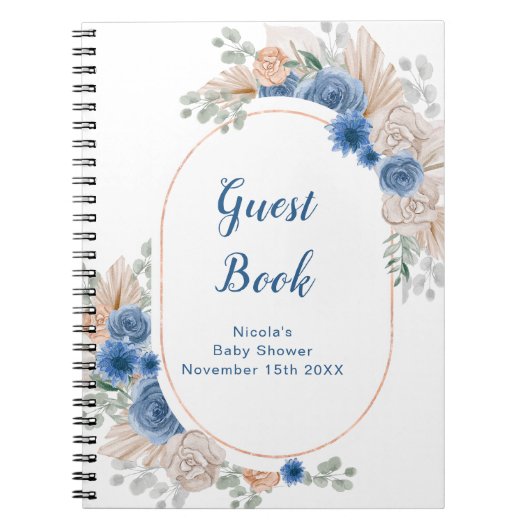 Blue Boho Pampas Grass Baby Shower Guest Book Notitieboek (Voorkant)