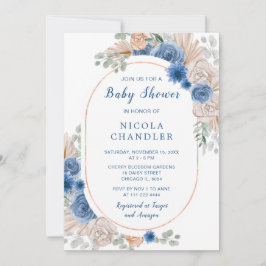 Blue Boho Pampas Grass Baby shower Kaart