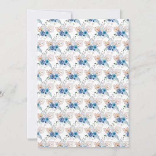 Blue Boho Pampas Grass Baby shower Kaart (Achterkant)