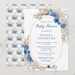 Blue Boho Pampas Grass Baby shower Kaart
