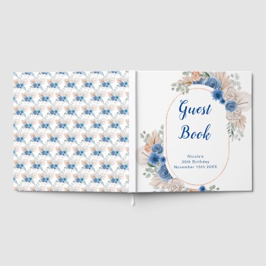 Blue Boho Pampas Grass Birthday Party Gastenboek (Volledig)