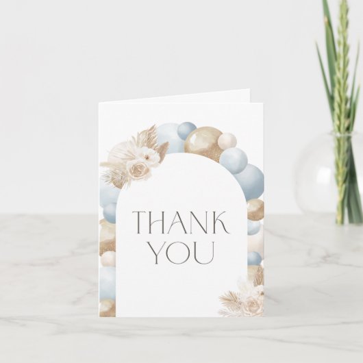 Blue Boho Pampas Grass Boy Baby shower Bedankkaart (Voorkant)