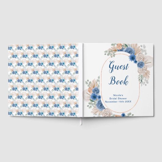 Blue Boho Pampas Grass Bridal Shower Gastenboek (Volledig)