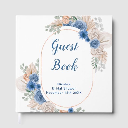 Blue Boho Pampas Grass Bridal Shower Gastenboek (Voorkant)