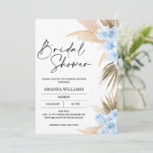 Blue Boho Pampas Grass Bridal Shower Kaart (Staand voorkant)