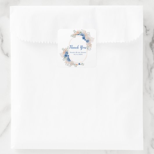 Blue Boho Pampas Grass Bridal Shower Vierkante Sticker (Tas)