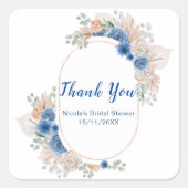 Blue Boho Pampas Grass Bridal Shower Vierkante Sticker (Voorkant)