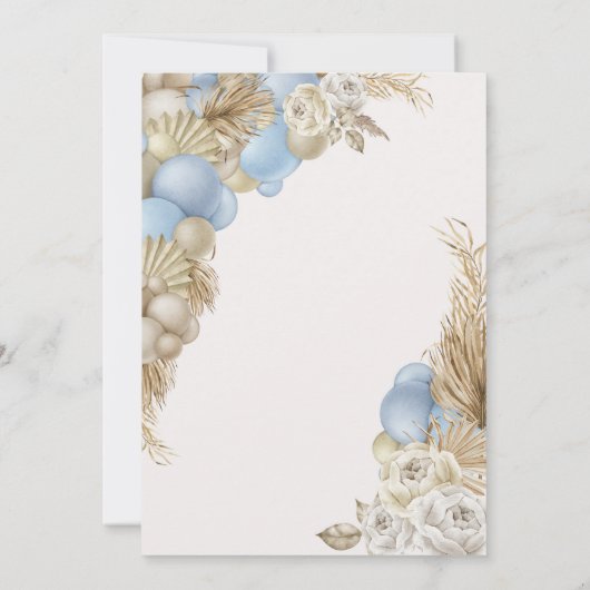 Blue Boho Pampas Grass Teddy Bear Baby shower Kaart (Achterkant)