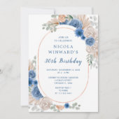 Blue Boho Pampas Grass verjaardagsfeestje Kaart (Voorkant)