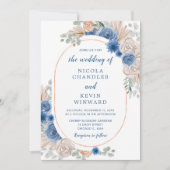 Blue Boho Pampas Grass Wedding Kaart (Voorkant)