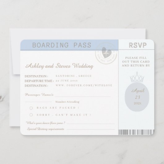 Blue Boho Passport RSVP Bruiloft Kaart (Voorkant)