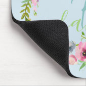 Blue Boho Pastel Floral Name Script Monogram Muismat (Hoek)