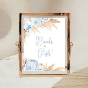 Blue Boho Pompoen Baby shower Boeken en geschenken Poster