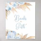 Blue Boho Pompoen Baby shower Boeken en geschenken Poster (Voorkant)