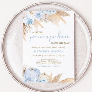 Blue Boho pompoen Baby shower Kaart