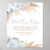 Blue Boho pompoen Baby shower zeg geen Baby Poster (Voorkant)