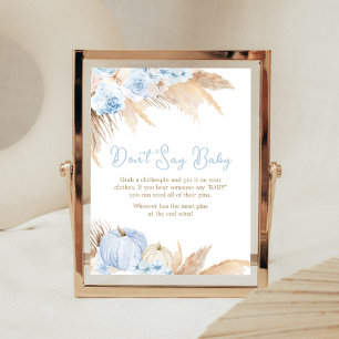 Blue Boho pompoen Baby shower zeg geen Baby Poster