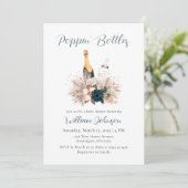 Blue Boho Poppin Bottles Champagne Baby shower Kaart (Staand voorkant)