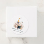 Blue Boho Poppin Champagne Bottles Baby shower Bedankjes Labels (In situ)