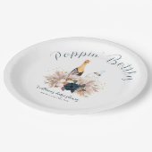 Blue Boho Poppin Champagne Bottles Baby shower Papieren Bordje (Gekanteld)