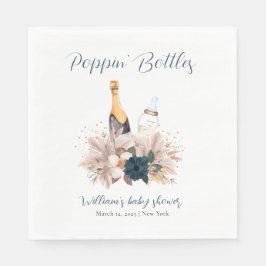Blue Boho Poppin Champagne Bottles Baby shower Servet