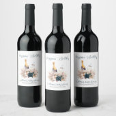 Blue Boho Poppin Champagne Bottles Baby shower Wijn Etiket (Flessen)