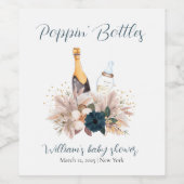 Blue Boho Poppin Champagne Bottles Baby shower Wijn Etiket (Enkel label)
