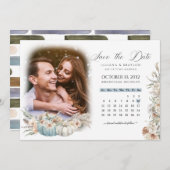 Blue Boho Pumpkins & Dried Floral Calendar & Photo Save The Date (Voorkant / Achterkant)
