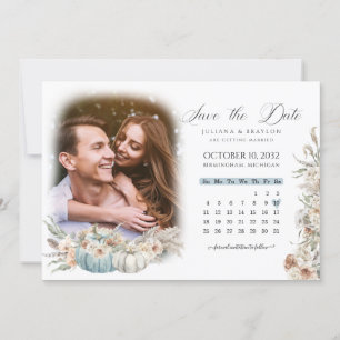 Blue Boho Pumpkins & Dried Floral Calendar & Photo Save The Date