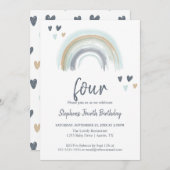 Blue Boho Rainbow 4e verjaardagsfeestje Kaart (Voorkant / Achterkant)