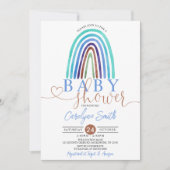 Blue Boho Rainbow Baby shower Invitation Kaart (Voorkant)